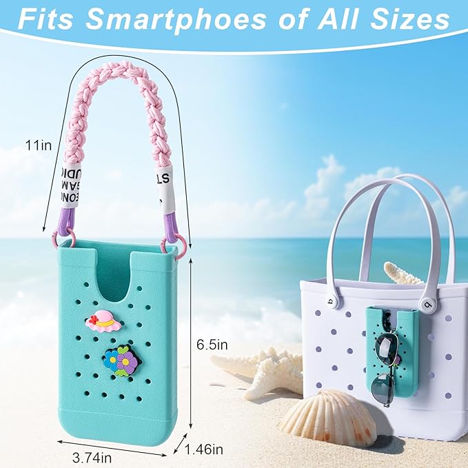 Phone Holder for Bogg Bags, Cell Phone Case Holder Compatible with All Bogg Bags, Phone Holder Accessories for Beach Tote Bags (Turquoise)
