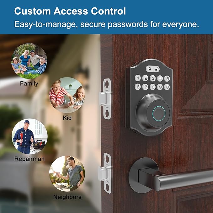 Fingerprint Smart Door Lock Keyless Entry, Keyless Entry Door Lock with Keypad, App Control, Auto Lock, Easy to Install, Smart Deadbolt for Home, Airbnb, Apartment (Black)