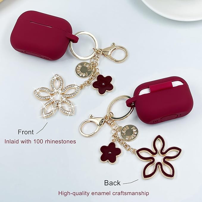 Compatible with AirPods Pro 2nd Generation Case with Cleaner Kit, Silicone Protective Case for Apple AirPod Pro 2nd/1st Earbuds Wireless Charging Cases with Bling Keychain (Burgundy Red)