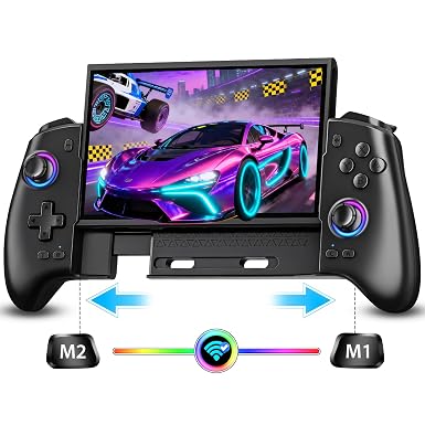 Wireless Switch Controller for Nintendo Switch, Switch OLED, Switch 2 Console, Rechargeable Pro Controller with LED Lighting, Turbo, Motion Control, Stretchable Switch Handheld Joypad, Ergonomic Grip