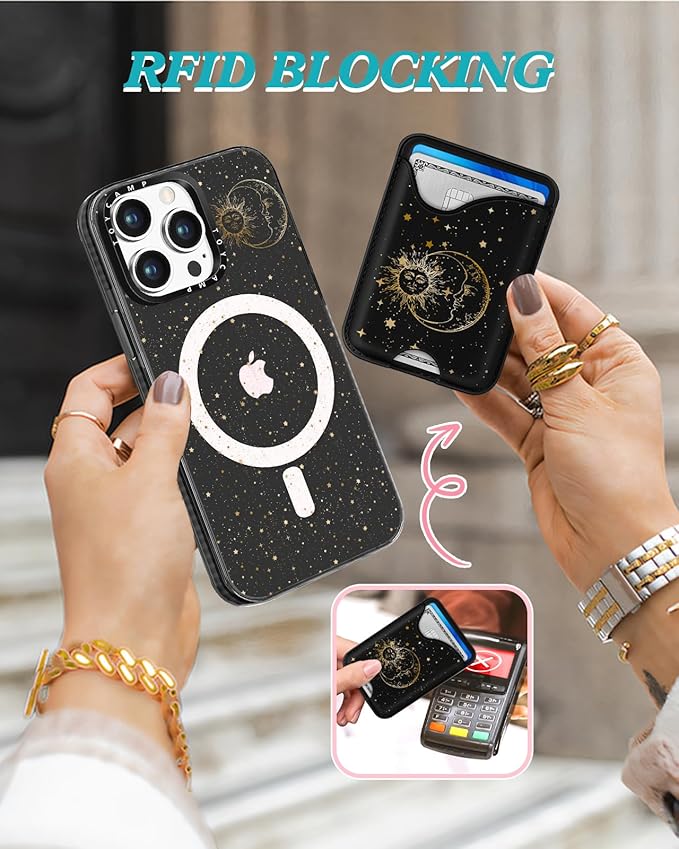 Toycamp for iPhone 13 Pro Max Case - Compatible with Magsafe Credit Card Holder Wallet Magnetic Cute Women Teen Girls Kawaii Girly Unique Sun Moon Design Phone Cover for iPhone 13 Promax