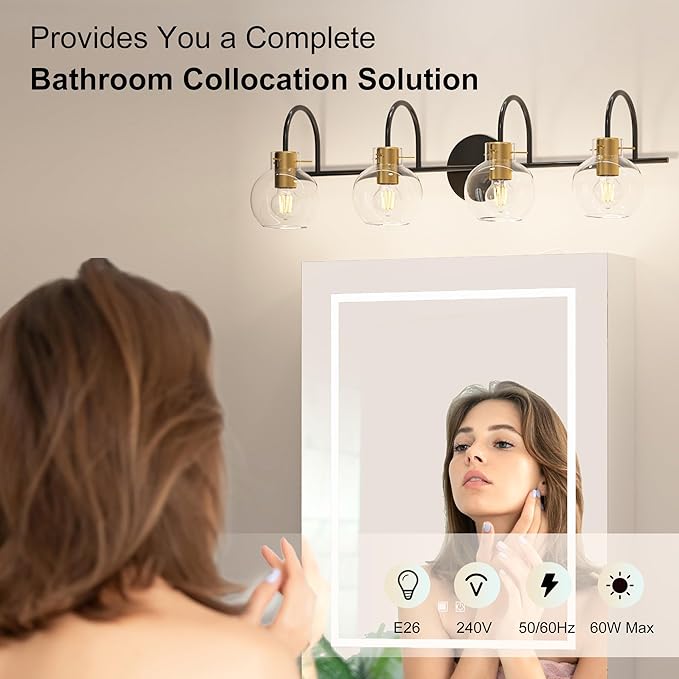 4 Light Bathroom Vanity Light, Black and Gold Light Fixtures, Sconces Wall Lighting with Glass Shade, Modern Brushed Vanity Lights for Bedroom, Hallway,Bathroom Lighting Fixtures Over Mirror