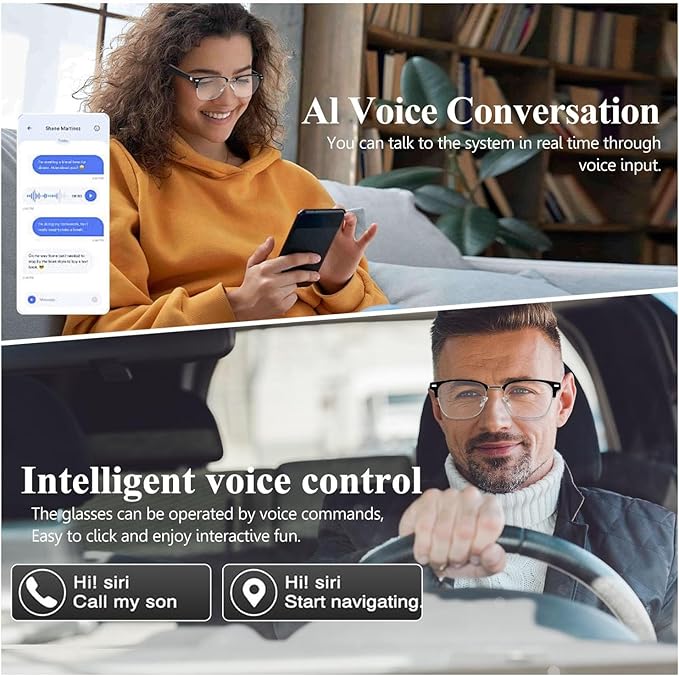 X00MEER Smart Glasses, 5.3 Bluetooth Glasses with Dual Stereo Speakers, Voice Assistant Compatible,Music &HD Calling, for Men & Women (KX08B)