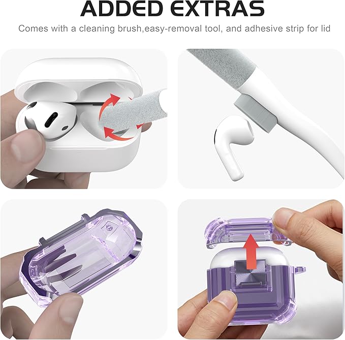 Valkit Compatible AirPods 4th Generation Case Cover, Soft TPU Airpods 4 Case with Cleaner Kit, Shockproof Protective Cases with Keychain for Apple AirPods 4 Gen Cases for Women Men(Lock Purple)