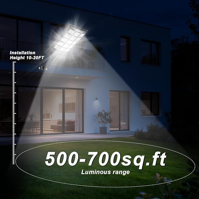 Jercoda Solar Street Lights Outdoor 4 Pack, 6500K LED Flood Lights with Motion Sensor, Dusk to Dawn Security Lights with Remote Control, Waterproof Solar Powered Lighting for Garden Yard Parking Lot