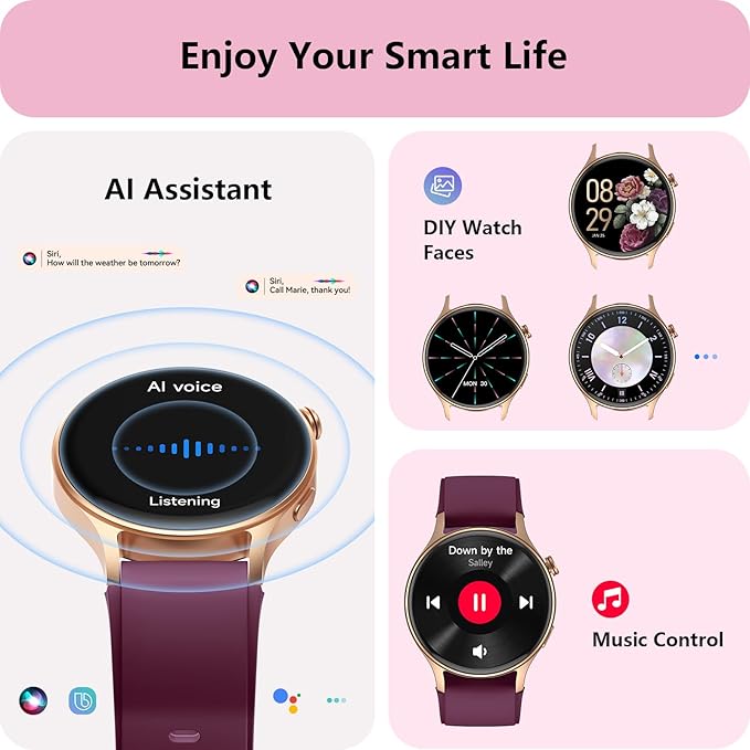Smart Watch for Women, Answer/Makr Call, 1.32'' AMOLED Ultra-Clear Screen Fitness Trackers with Heart Rate/Sleep/SpO2 Monitor, Smartwatch for iPhone/Samsung/Android, 110+ Sport Modes, 3ATM Waterproof