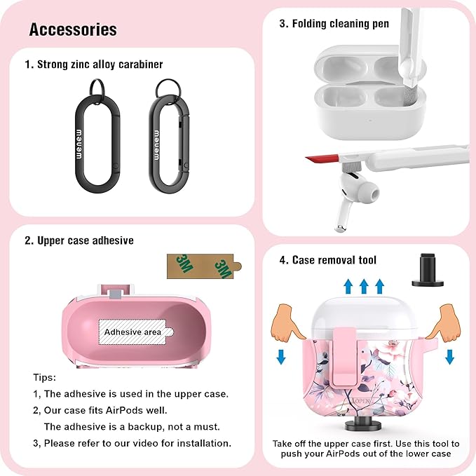 wenew Compatible with AirPods 4th Generation Case Cover with Phone Stand, Cleaner, Clip, Compatible with Magsafe Charger, One-Click Pop Open Lock iPod 4th Case (Pink 2, AirPods 4th)