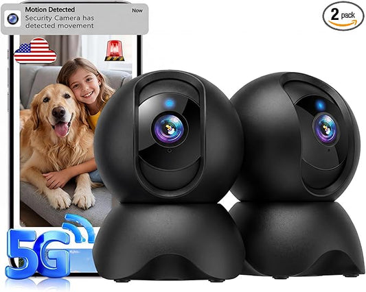 2K Indoor Security Camera, 2.4GHz & 5GHz WiFi Pet Camera Indoor with Phone App, 360° Pan-Tilt Cameras for Home Security, 2-Way Audio, Cloud/SD Card Storage, Motion Detection, 2 Pack