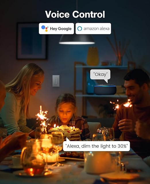 GHome Smart 3 Way Dimmer Smart Switch Can Work Separately Or Work with Traditional 3-Way Switch, Compatible with Alexa, Google Assistant, Neutral Wire Required, 2.4GHz WiFi Only, FCC Certified, 1 Pack