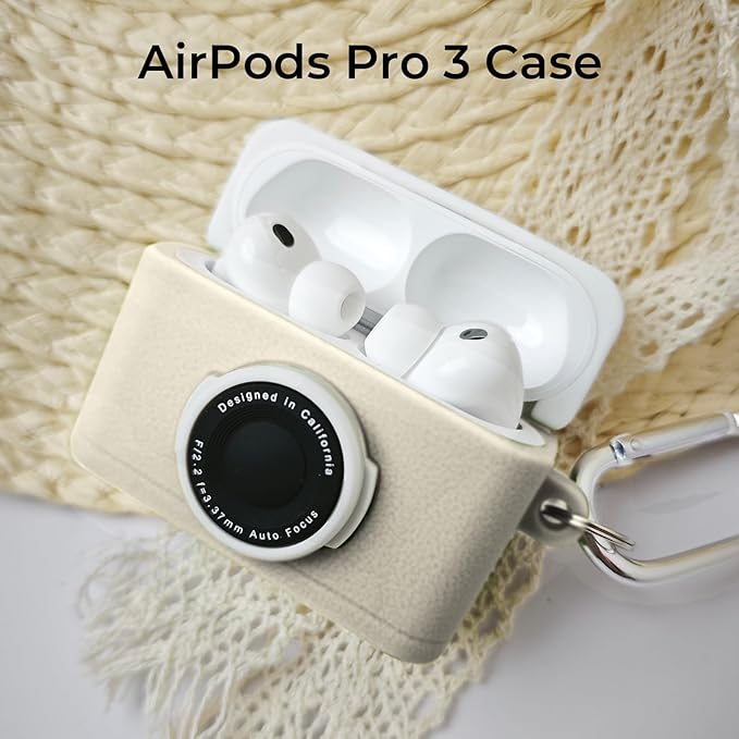 for Airpods Pro 3 Case Cute,Retro 3D Camera Design for Air pod Pro 3 Cover with Keychain Shockproof Protective Soft Silicone Case for Airpods Pro 3 Gen for Men Women,Brown,Beige