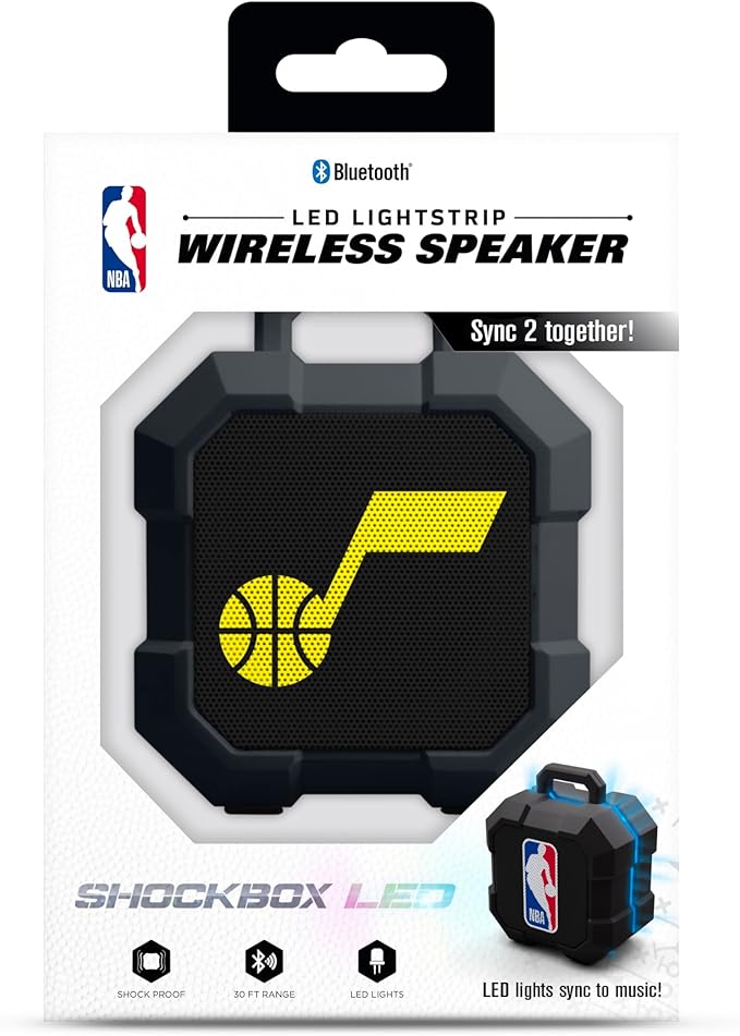 SOAR NBA Shockbox LED Wireless Bluetooth Speaker - Water Resistant IPX4, 5.0 Bluetooth with Over 5 Hours of Play Time - Small Portable Speaker - Officially Licensed NBA, Perfect Home & Outdoor Speaker
