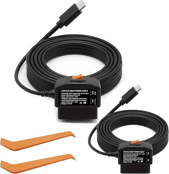 OBD2-to-USB-C Power Adapter for Dashcams (2PCS)