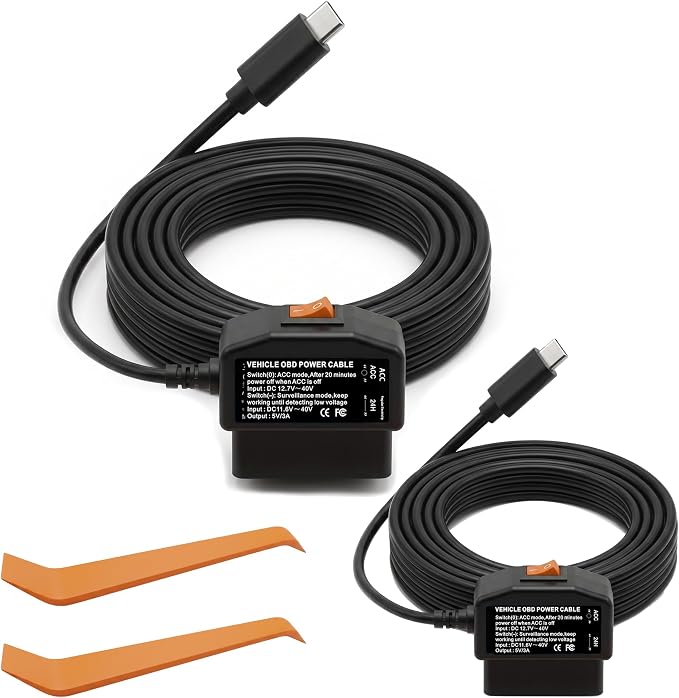 OBD2-to-USB-C Power Adapter for Dashcams (2PCS)
