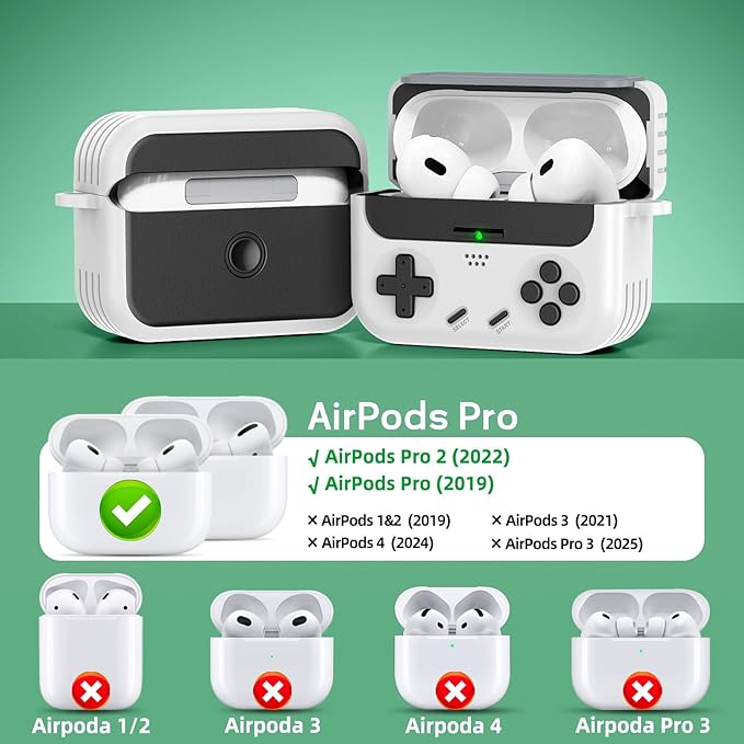 Inesore for Airpods Pro 2nd Generation Case Cover with Cleaner Kit,with Lock for Airpods Pro Case Cover,Classic Cool Funny Game Console Hard Air Pod Pro Case for Men Boy(White)