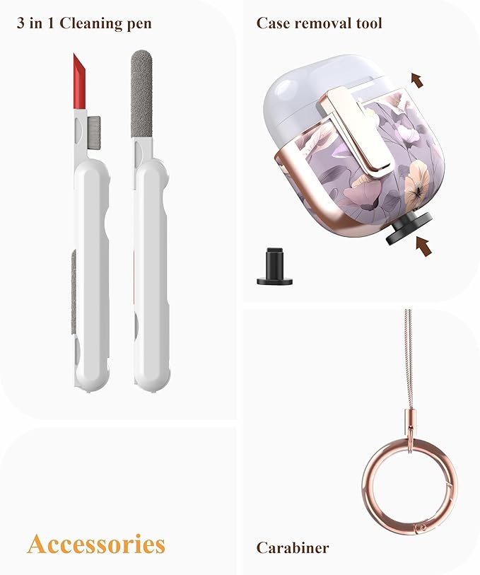 TATOFY Cover for AirPods Pro 4th Generation Case with Lock Clip Cleaner Kit Slim Hard AirPod 4 Lock Case Compatible with MagSafe (Gray Purple)