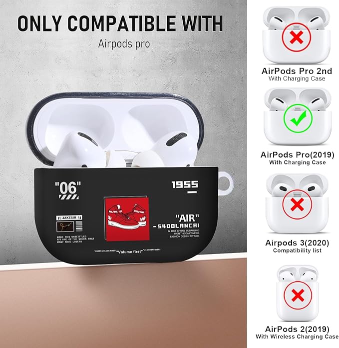 for Airpods Pro Case, Cute Cool Red Shoes Pattern TPU Soft Cases for Airpods Pro Case 1st Gen, Shockproof for Airpods Pro 2019 Case Men Women with Cleaner Kit & Keychain