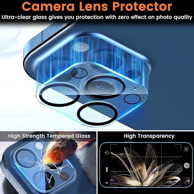 3+3 Pack Privacy Screen Protector for iPhone 12 Pro Max 6.7-Inch with 3 Pack Camera Lens Protector, Anti Spy Tempered Glass Film 9H Hardness Bubble Free Case Friendly