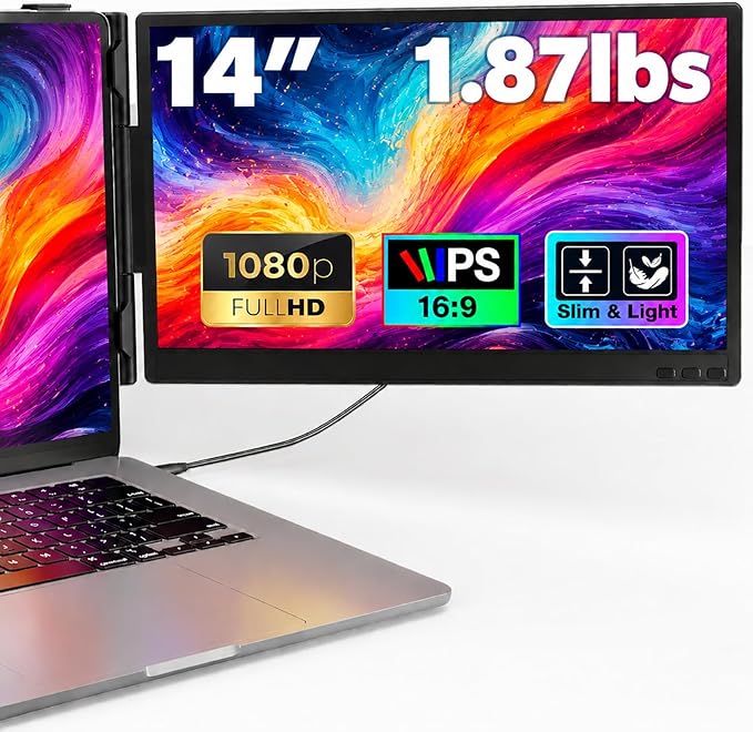 Laptop Screen Extender, 14” FHD 1080P Portable Monitor for Laptop, 0.27" Ultra-Thin Display with 100% sRGB, Dual Screen Extender for 13–17” Laptops, Plug & Play for Windows/Mac/Chrome/Android - Image 8