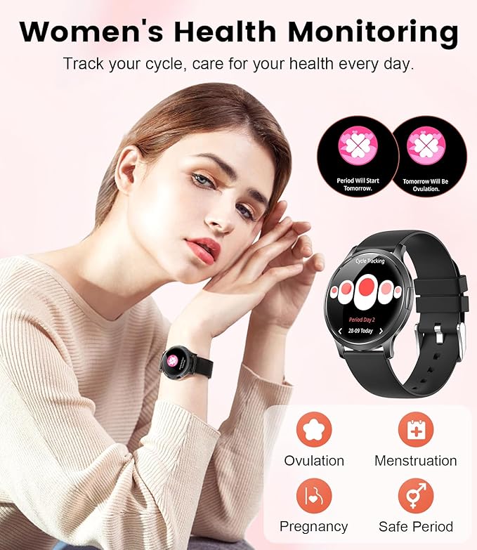 DREMAC Smart Watch(Make Call/Thin),1.32'' Amoled Curved Display for Android iPhone,Smart Watches for Women with Heart Rate Monitor,Sleep Monitor,Pedometer,IP68 Waterproof Fitness Tracker,Black Metal