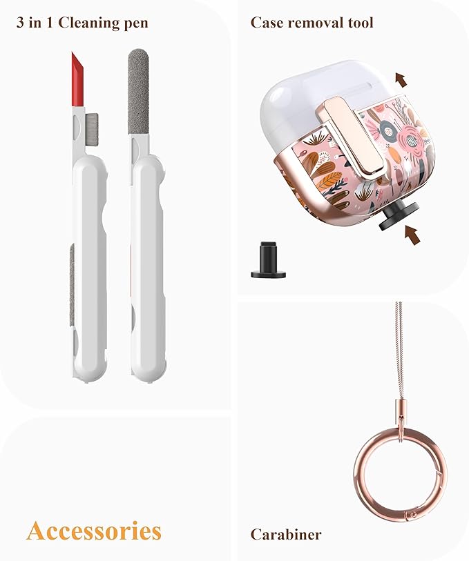 TATOFY for AirPods Pro 2nd Generation Case with Lock Carabiner Cleaner, Slim AirPod Pro 1st & 2nd Hard Case Cover, Compatible with MagSafe (Pink)