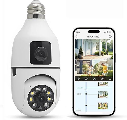 Security Camera, 2K/3MP Outdoor Camera 2.4G Hz E27 Camera for Home Security, 24/7 Recording, Motion Detection and Alarm (B)