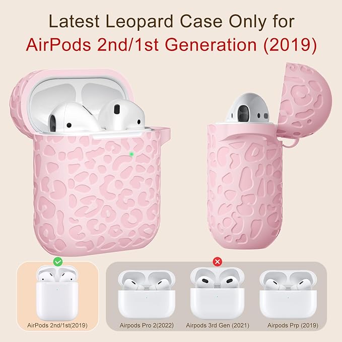 for Airpods Case 2nd&1st Cover,Soft Silicone Leopard Compatible with Apple AirPods 2nd/1st Generation Charging with Keychain,Shockproof for AirPod Case,Front LED Visible,Lightpink