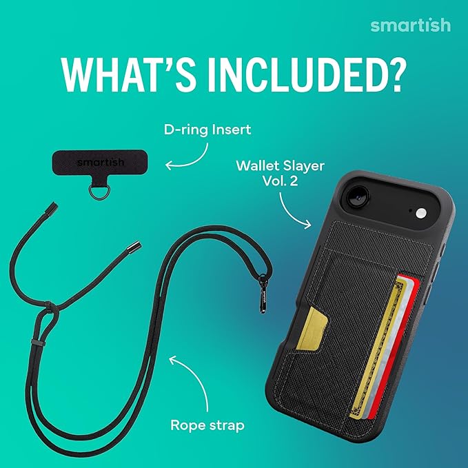 Smartish® iPhone Air Wallet Case + Crossbody Lanyard Strap - [Slim + Protective] Phone Case Credit Card Holder + Universal Detachable Shoulder Neck Strap for Apple iPhone Air - Black Tie Affair