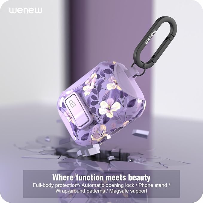 wenew Compatible with AirPods Pro 3 Generation (2025) Case Cover with Phone Stand, Cleaning Kit, Lanyard, Compatible with Magsafe, Magnetic Automatic Lock iPod Pro 3 Case (Purple 2, AirPods Pro 3)