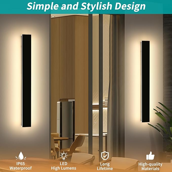 Mikeru 39inch Outdoor Wall Light Fixtures, 3000k Exterior Wall Sconces, Acrylic Invisible Exterior Wall Light for Porch Modern Outdoor Wall Mount Lighting for House Porch Patio Garage