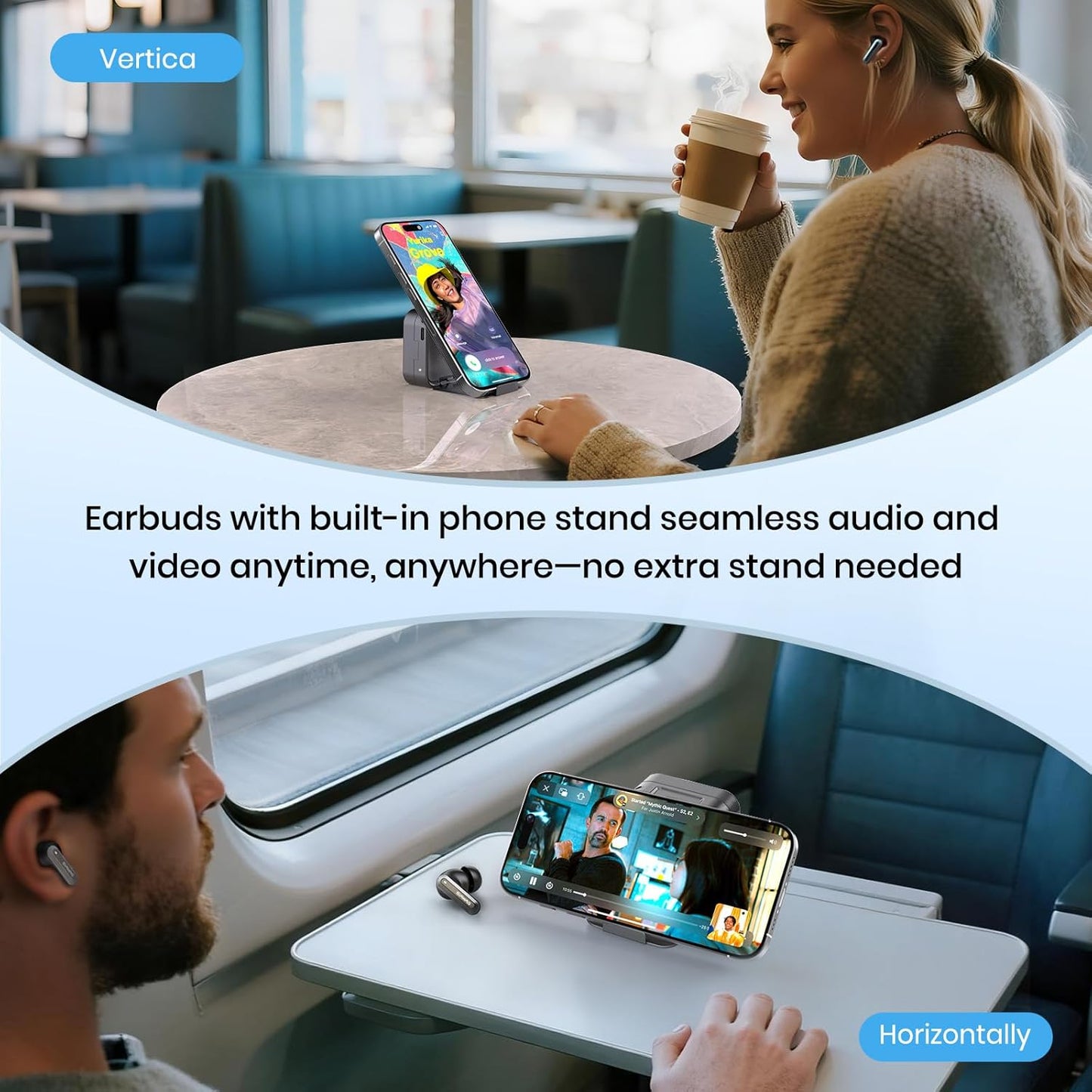 Wireless Earbuds with ANC & Phone Stand Case – Bluetooth 5.4, 70H Playtime, 35dB Noise Cancelling