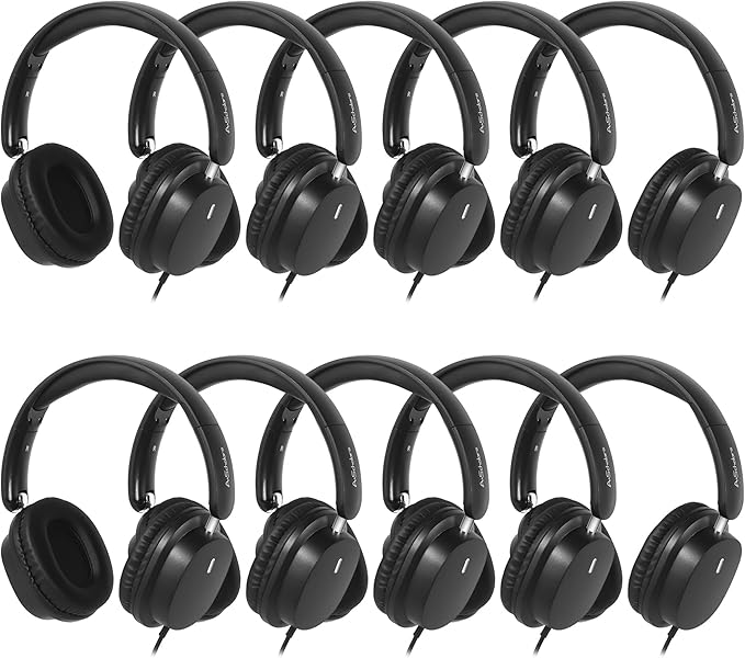 Kids Headphones Bulk 10 Pack for School, HD Mic Stereo Sound Over-Ear Headphones for Classroom, Comfortable Fit, Foldable, 3.5mm Jack Wired Headphones for Kids ipad Tablets Computer Travel