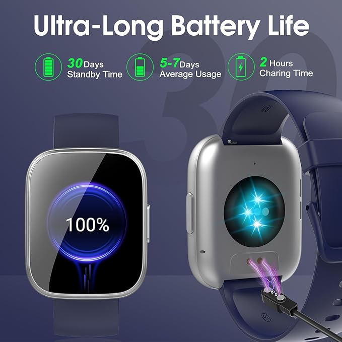Smart Watches for Men Women, 1.95" HD Touchscreen Fitness Tracker with Bluetooth Calls, IP68 Waterproof, 120+ Sport Modes, 7-Day Battery, 24/7 Heart Rate & Sleep Monitor for Android iOS (Blue)