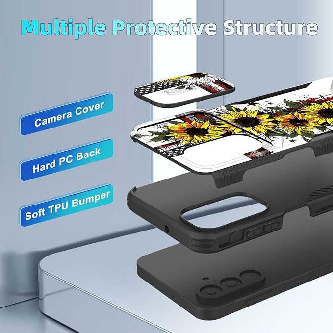 for Galaxy A26 5G Case Built in Slide Camera Lens Cover,Heavy Duty Shockproof Protection Dual Layer Case for Samsung Galaxy A26 5G 6.7" 2025,Cross American Flag Sunflower