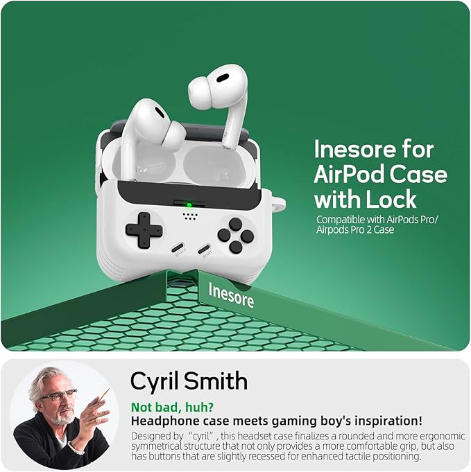 Inesore for Airpods Pro 2nd Generation Case Cover with Cleaner Kit,with Lock for Airpods Pro Case Cover,Classic Cool Funny Game Console Hard Air Pod Pro Case for Men Boy(White)