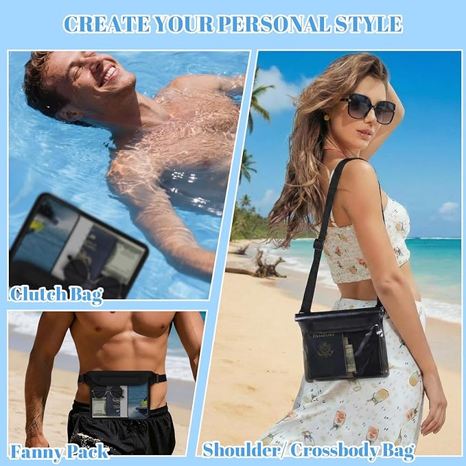 Tallew 6 Pcs Waterproof Pouch with Waist Strap Waterproof Fanny Pack Dry Bag for Phone Wallet Reusable Lightweight Belt Pouch for Beach Swimming Kayaking Boating Travel Water Activity (Black)
