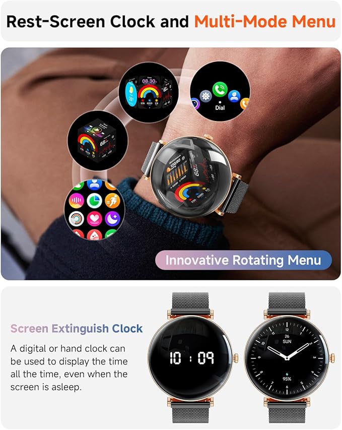 Smart Watches for Women Men[Calls/2 Bands/Metal Thin Body] for Android iPhone Samsung Compatible,1.43" Micro-Spherical AMOLED Screen,IP68 Waterproof Sports Watch (Black-Gold)