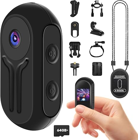 1080P Action Camera with 64GB Card, Mini Body Camera with Audio Recording