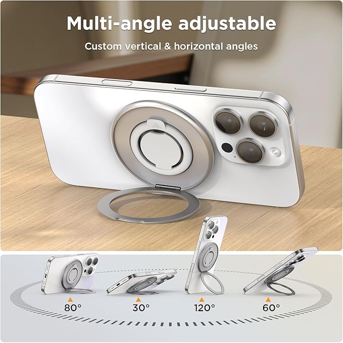 SURPHY Magnetic Phone Ring Holder for MagSafe, Cell Phone Grip Stand and Silicone Finger Ring Compatible with MagSafe Accessories, Kickstand for iPhone 16 15 14 13, Silvery