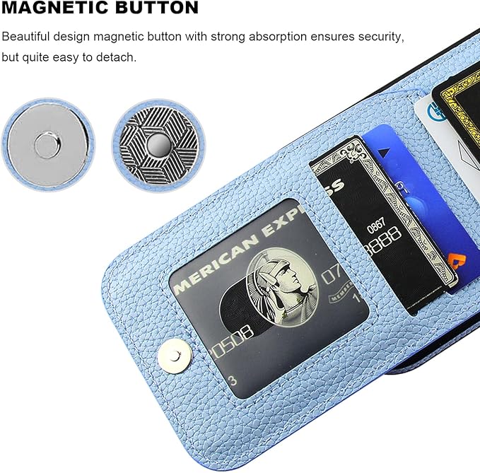 KIHUWEY Compatible with iPhone 17 Case Wallet with Credit Card Holder, Flip Premium Leather Magnetic Clasp Kickstand Heavy Duty Protective Cover for iPhone 17 6.3 Inch (Lichee Light Blue)