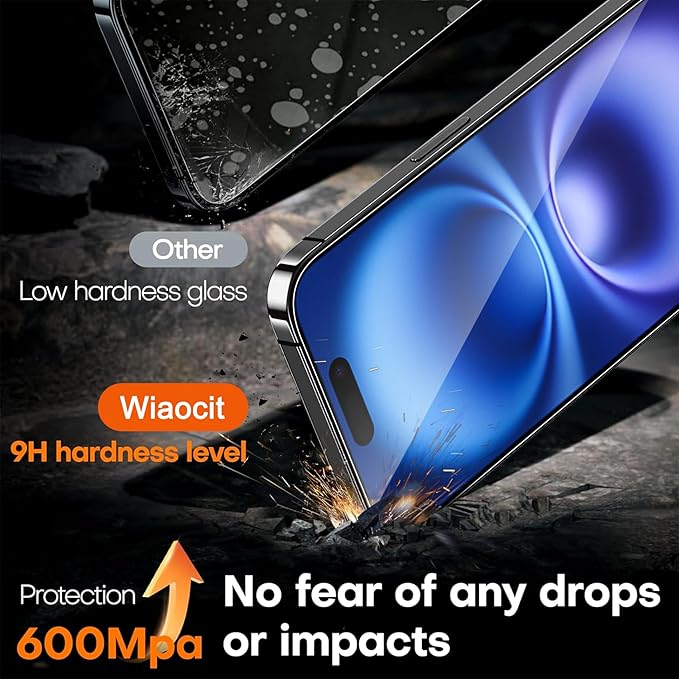 Wiaocit 3 Pack Tempered Glass Privacy Screen Protector for iPhone 16 Plus with 3 Pack Camera Lens Protector, 9H Hardness, Bubble Free, Case Friendly