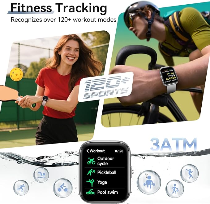 Smart Watch for Android Phones/iPhones, 1.85" HD Smart Watches for Women Men with Heart Rate/SpO2/Sleep Monitor, 3ATM Waterproof Fitness Tracker Watch with 120 Sport Modes, Health Tracker