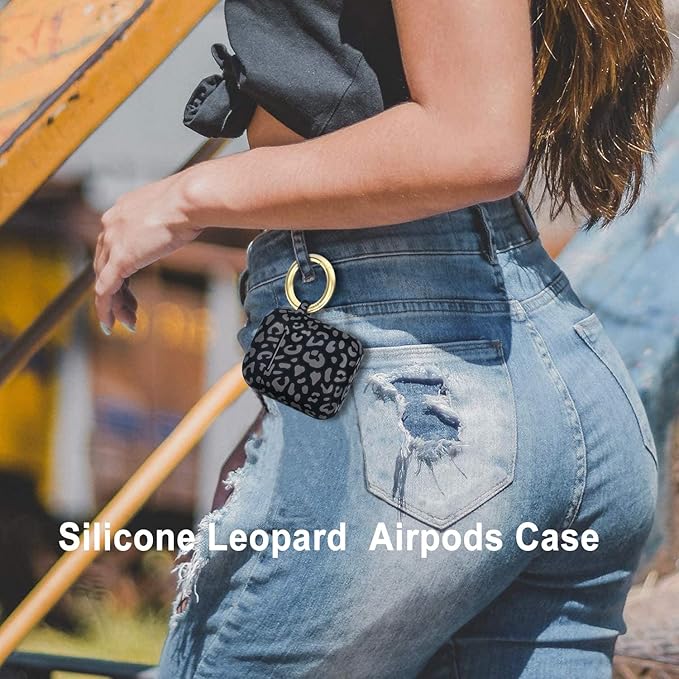 Leopard Silicone Case Cover Compatible with Airpods Case, Gawnock Soft Case Flexible Compatible with Airpods 2nd/1st Generation Print Cover for Women Girls with Keychain - Gray Leopard Cheetah