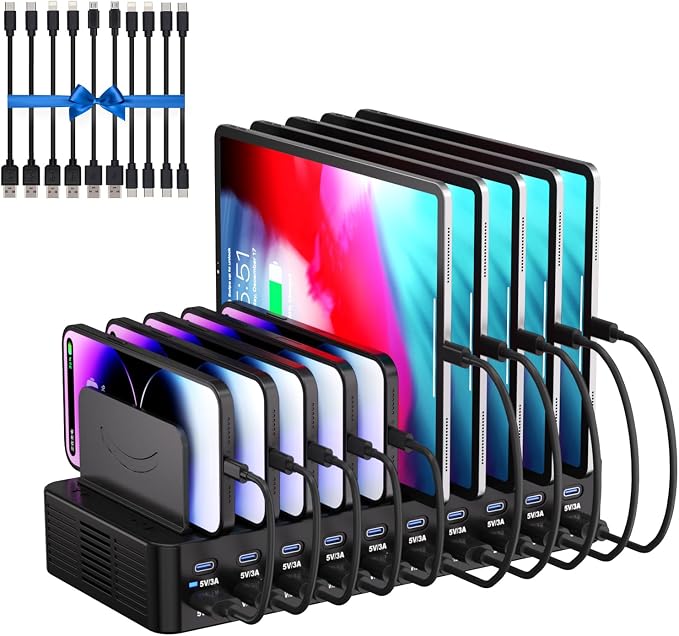 20-Port 270W Charging Station for Multiple Devices, USB Charger Station