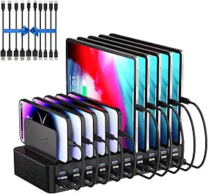 20-Port 270W Charging Station for Multiple Devices, USB Charger Station