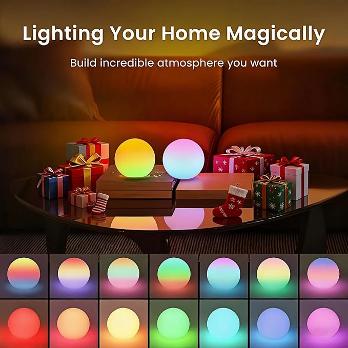 LOFTEK LED Ball Light, 3-inch Rechargeable Globe Lights, Color-Changing Ball Lamp with Remote, Waterproof Orb Light, Smart Sphere Night Light for Home Bedroom Pool Decor, Xmas Gift, 2 Pack