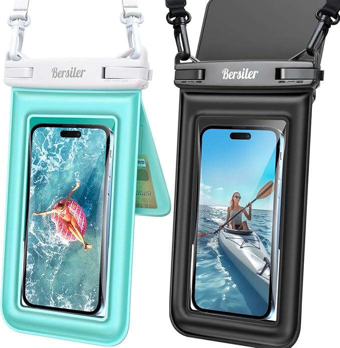 Floating Waterproof Phone Pouch - 2 Pack IPX8 Waterproof Phone Bag with Double Space, Waterproof Phone Case with Lanyard for iPhone 17 16 15 14 13 Pro Max Galaxy S24+ S23, Beach Cruise Ship Essentials