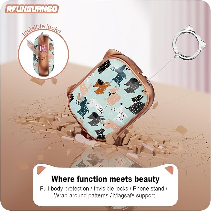 RFUNGUANGO is Compatible with AirPods Pro 3 Protective case, with Mobile Phone Holder Function, Multiple Colors Available, Suitable for AirPods Pro 3 Protective case,Rose Gold + Animals