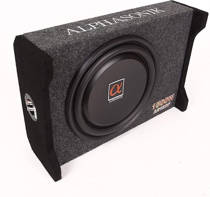 Alphasonik AS12DF 12" 1500 Watts 4-Ohm Down Fire Shallow Mount Flat Enclosed Sub woofer for Tight Spaces in Cars and Trucks, Slim Thin Loaded Subwoofer Air Tight Sealed Bass Enclosure
