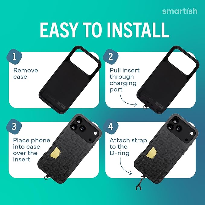 Smartish® iPhone 17 Pro Max Wallet Case + Crossbody Lanyard Strap - [Slim + Protective] Phone Case Credit Card Holder + Detachable Shoulder Neck Strap for Apple iPhone 17 Pro Max - Black Tie Affair