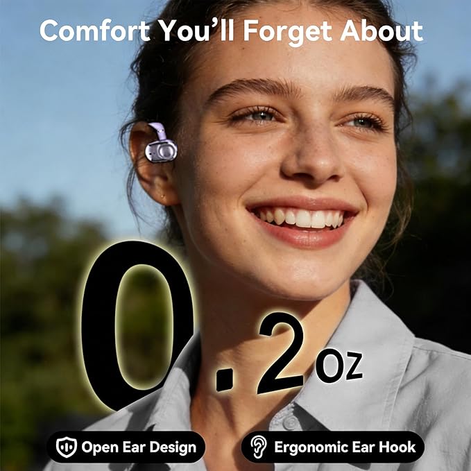 Over Open Ear Earbuds Headphones Bluetooth Wireless Outside Out of Ear Buds Hook for Runners Wrap Around Ears Air Bone Conduction Headsets Workout Sports Eabuds Earphones with Earhooks Black